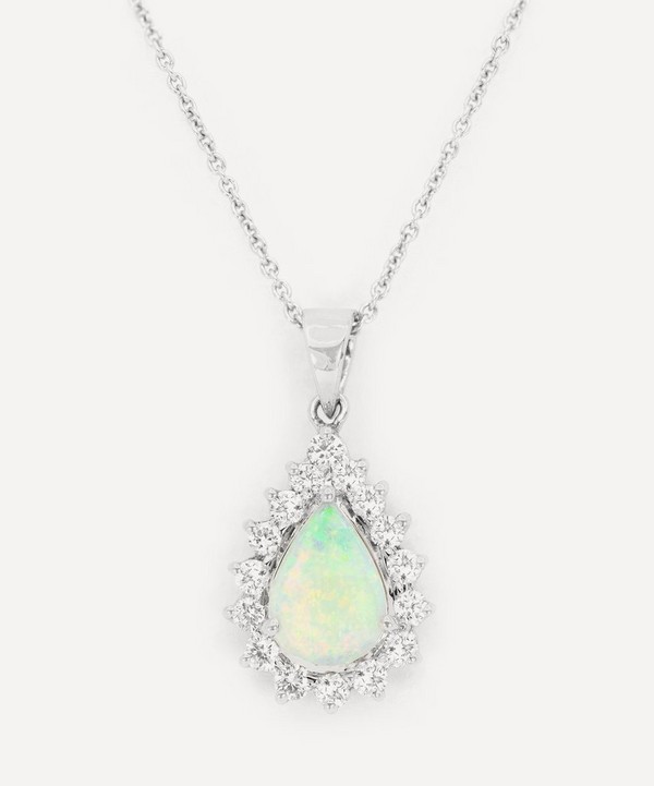 Kojis - 18ct White Gold Opal and Diamond Cluster Pendant Necklace image number null