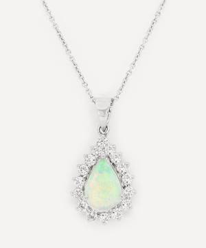 18ct White Gold Opal and Diamond Cluster Pendant Necklace