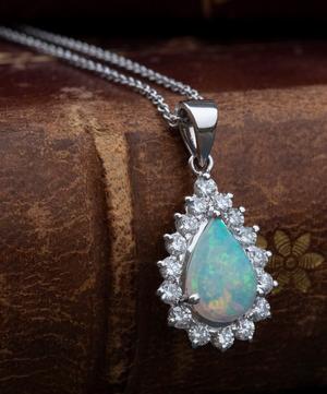 Kojis - 18ct White Gold Opal and Diamond Cluster Pendant Necklace image number 4