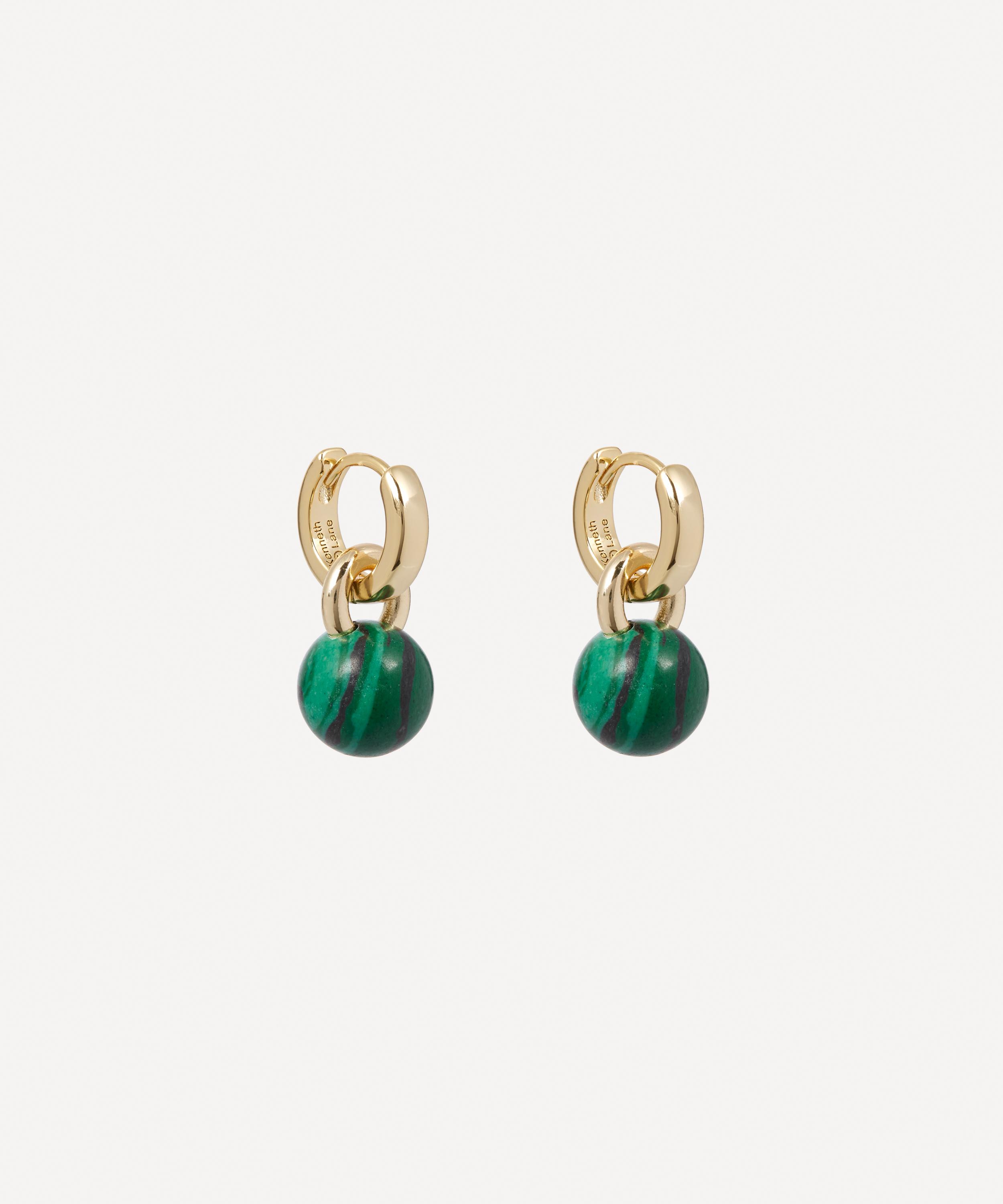 Kenneth Jay Lane - 14ct Gold-Plated Huggie Malachite Ball Drop Earrings