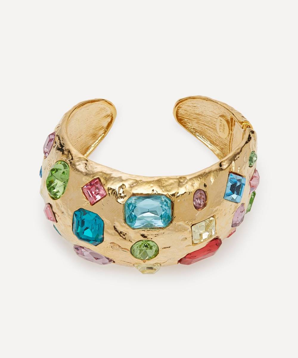 Kenneth Jay Lane - 22ct Gold-Plated Satin Hammered Crystal Cuff Bracelet