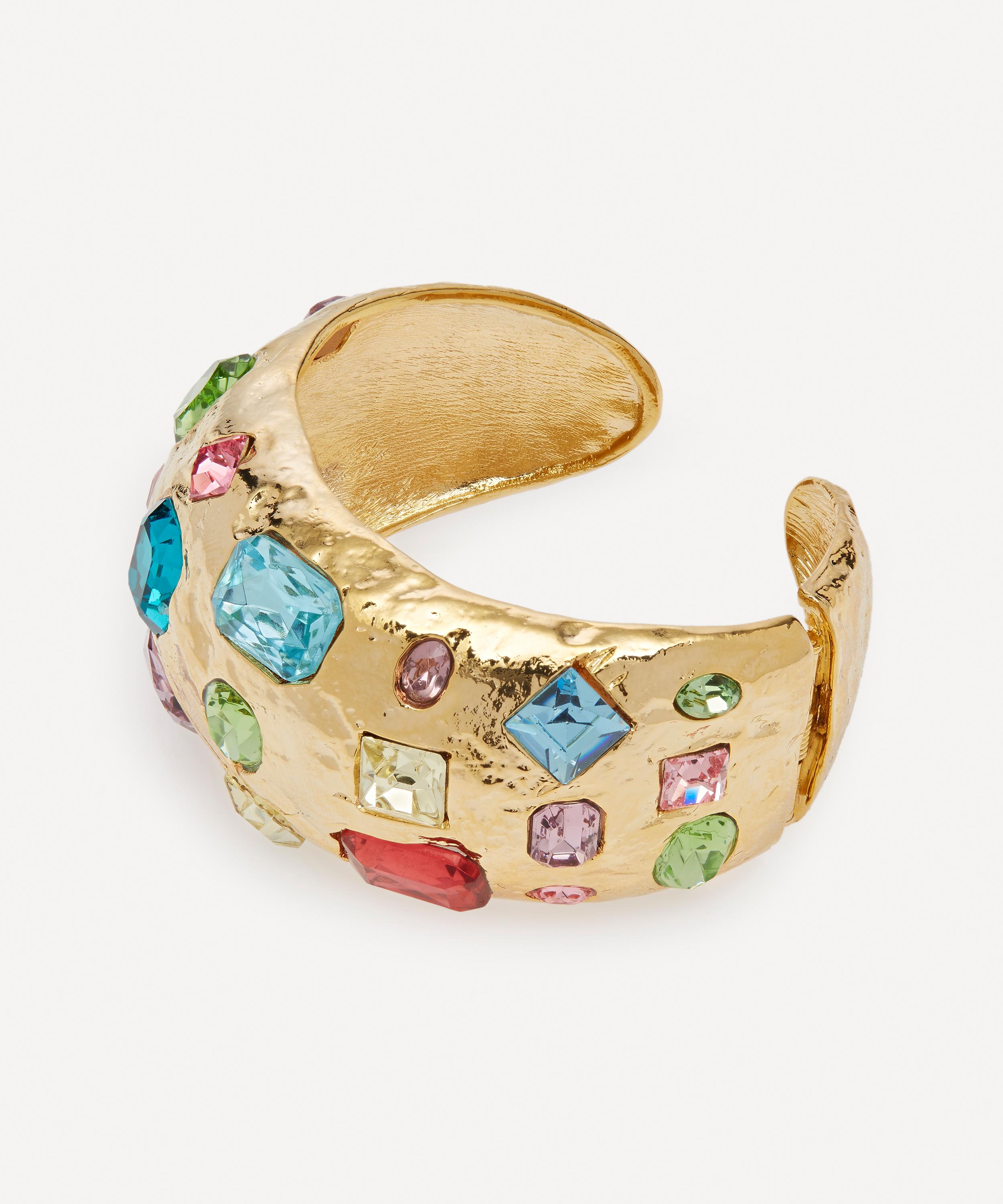 Kenneth Jay Lane - 22ct Gold-Plated Satin Hammered Crystal Cuff Bracelet image number 2