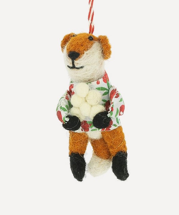 Christmas - Fox with Snowballs Wool Felt Decoration image number null