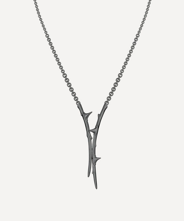 Shaun Leane - Black Rhodium-Plated Rose Thorn Drop Lariat Necklace image number null