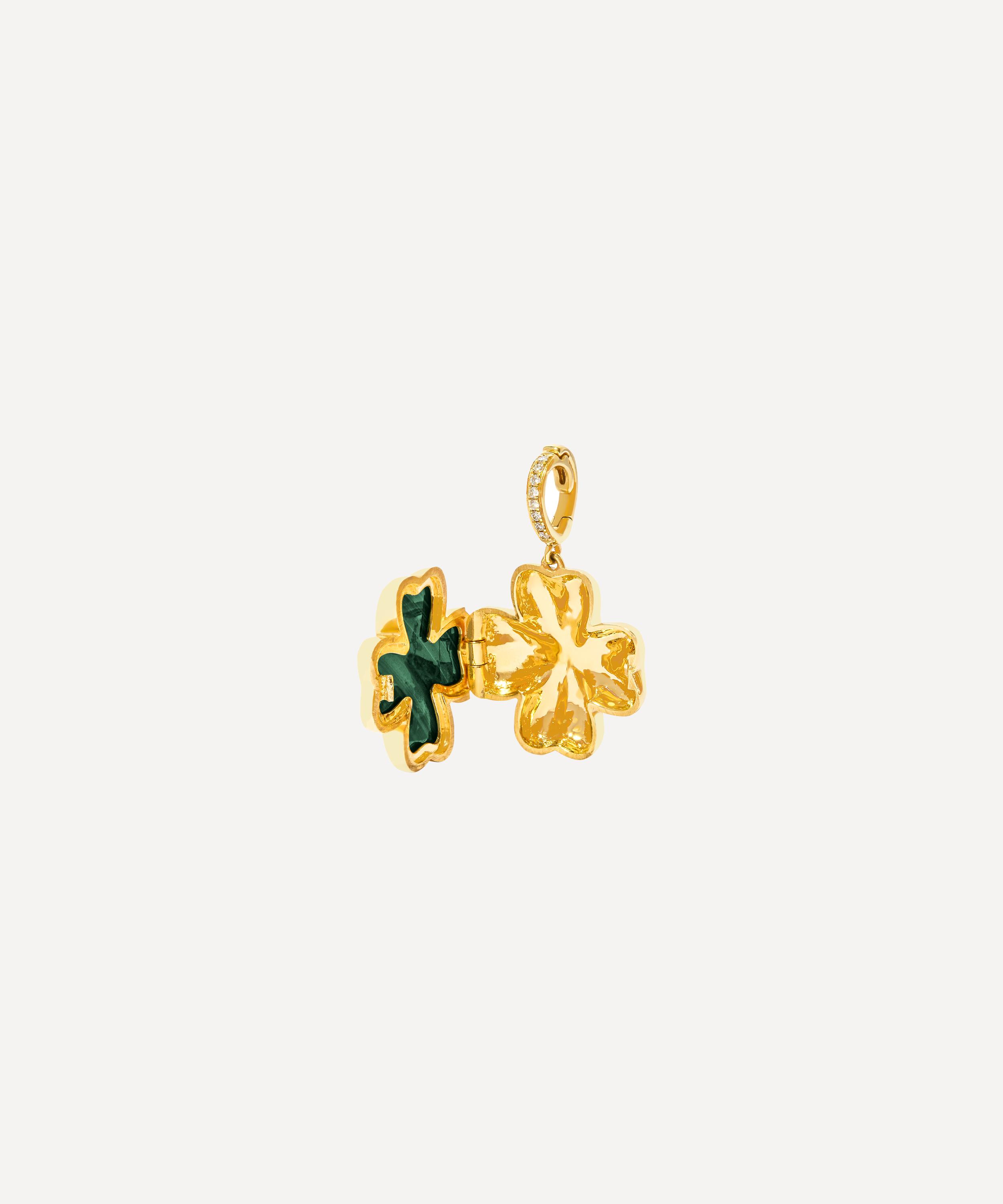 Annoushka - 18ct Gold Mythology Malachite Clover Locket Charm Pendant image number 1