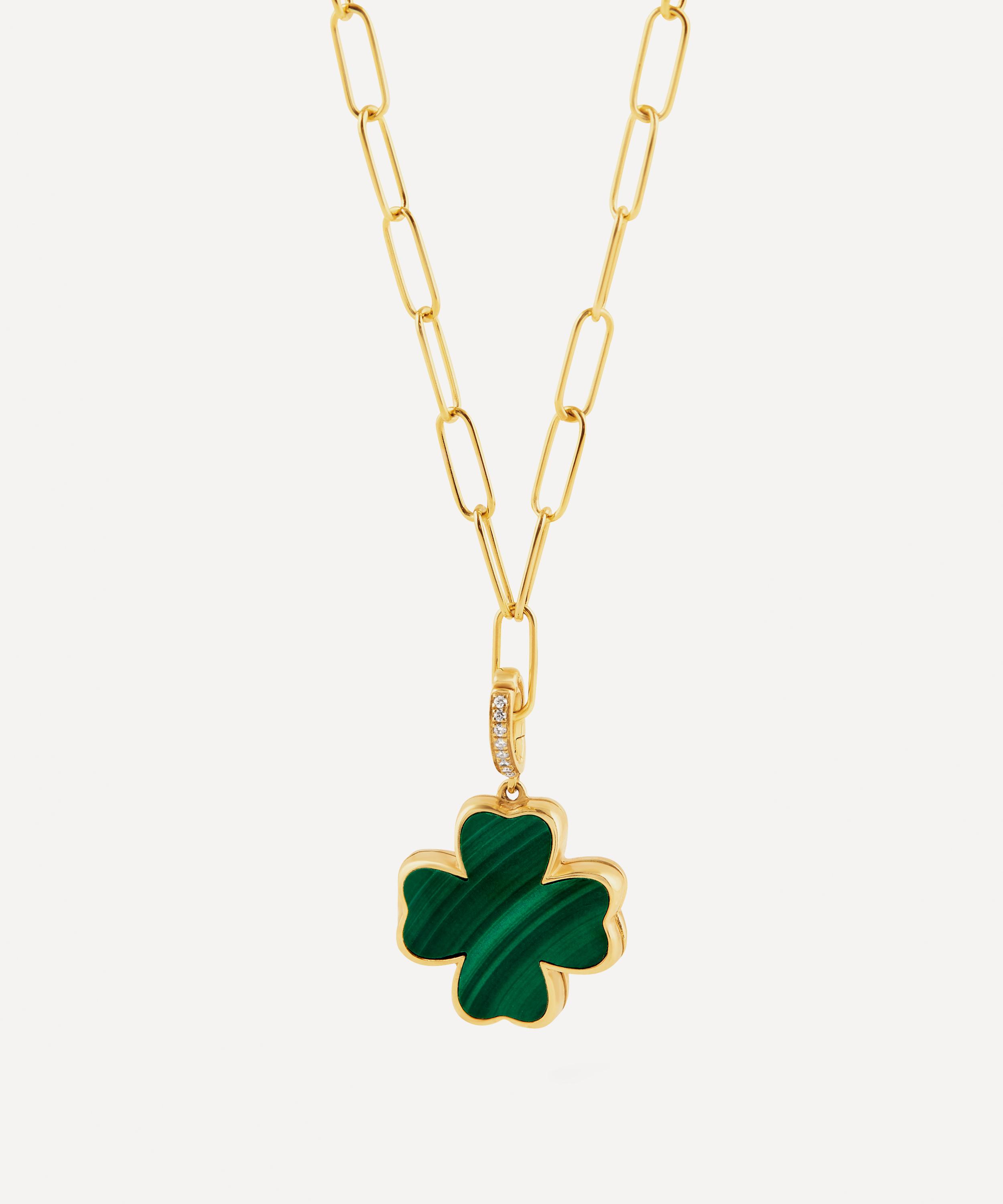 Annoushka - 18ct Gold Mythology Malachite Clover Locket Charm Pendant image number 3