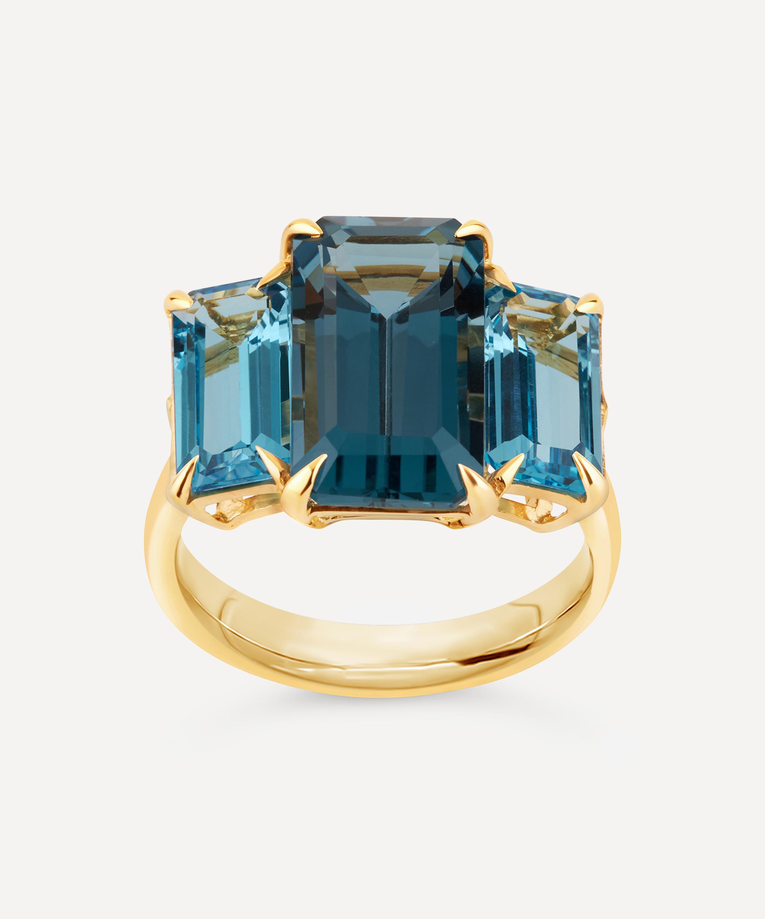 Dinny Hall - Gold Plated Vermeil Silver Trinny Trilogy Blue Topaz Ring