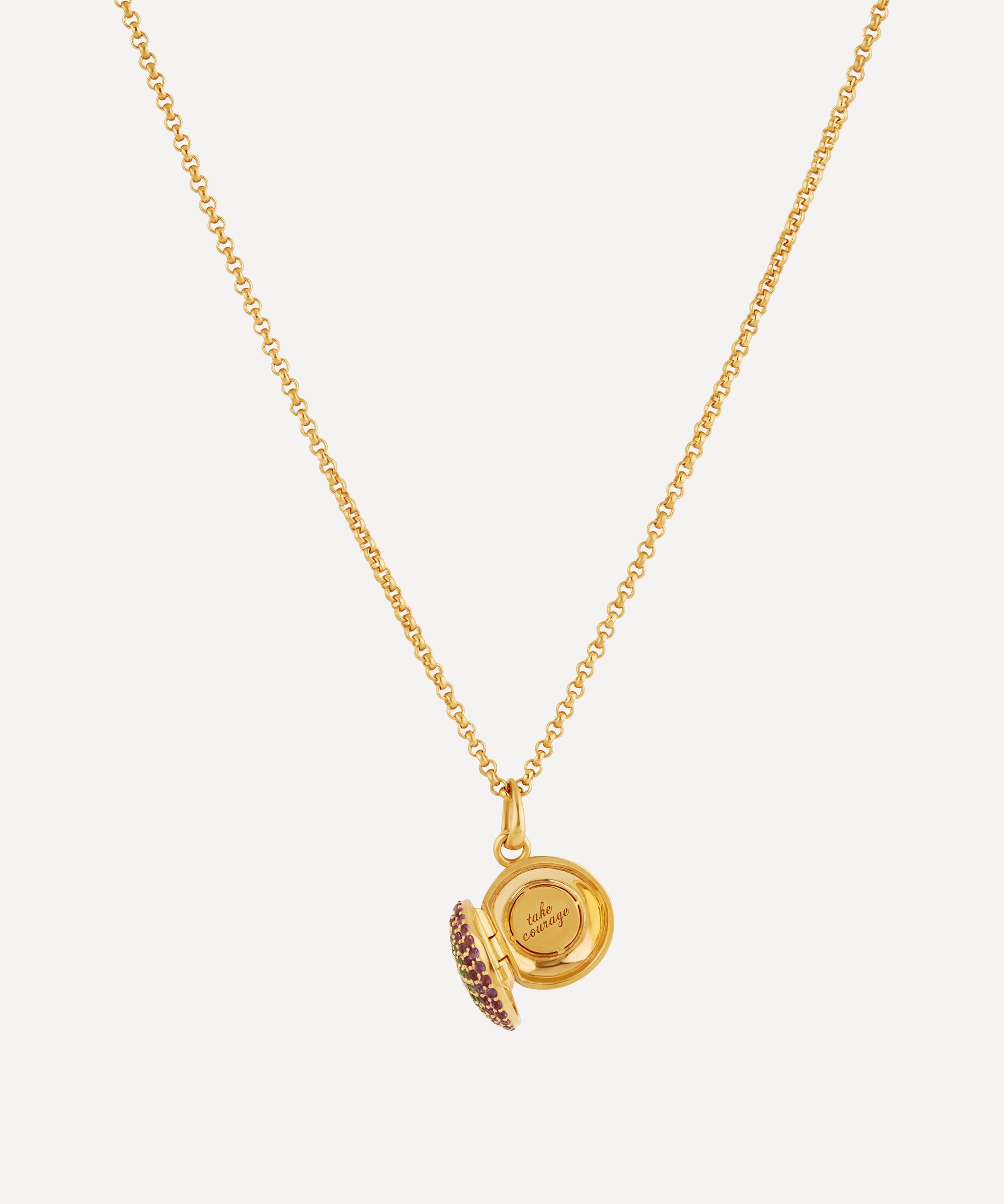 Dinny Hall - Gold Plated Vermeil Silver Suffragette Pavé Gemstone Locket Necklace image number 2