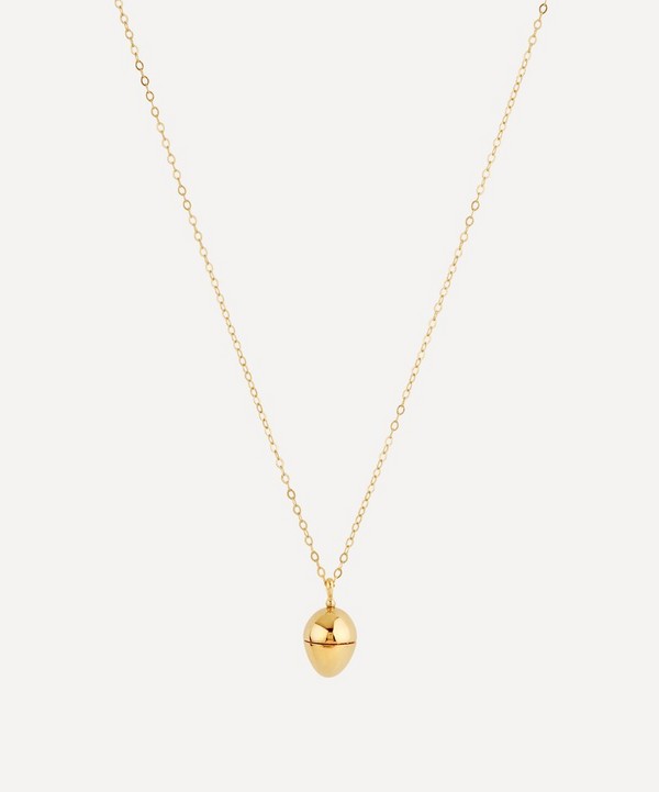 Dinny Hall - Gold Plated Vermeil Silver Egg Locket with Clover Charm Necklace image number null