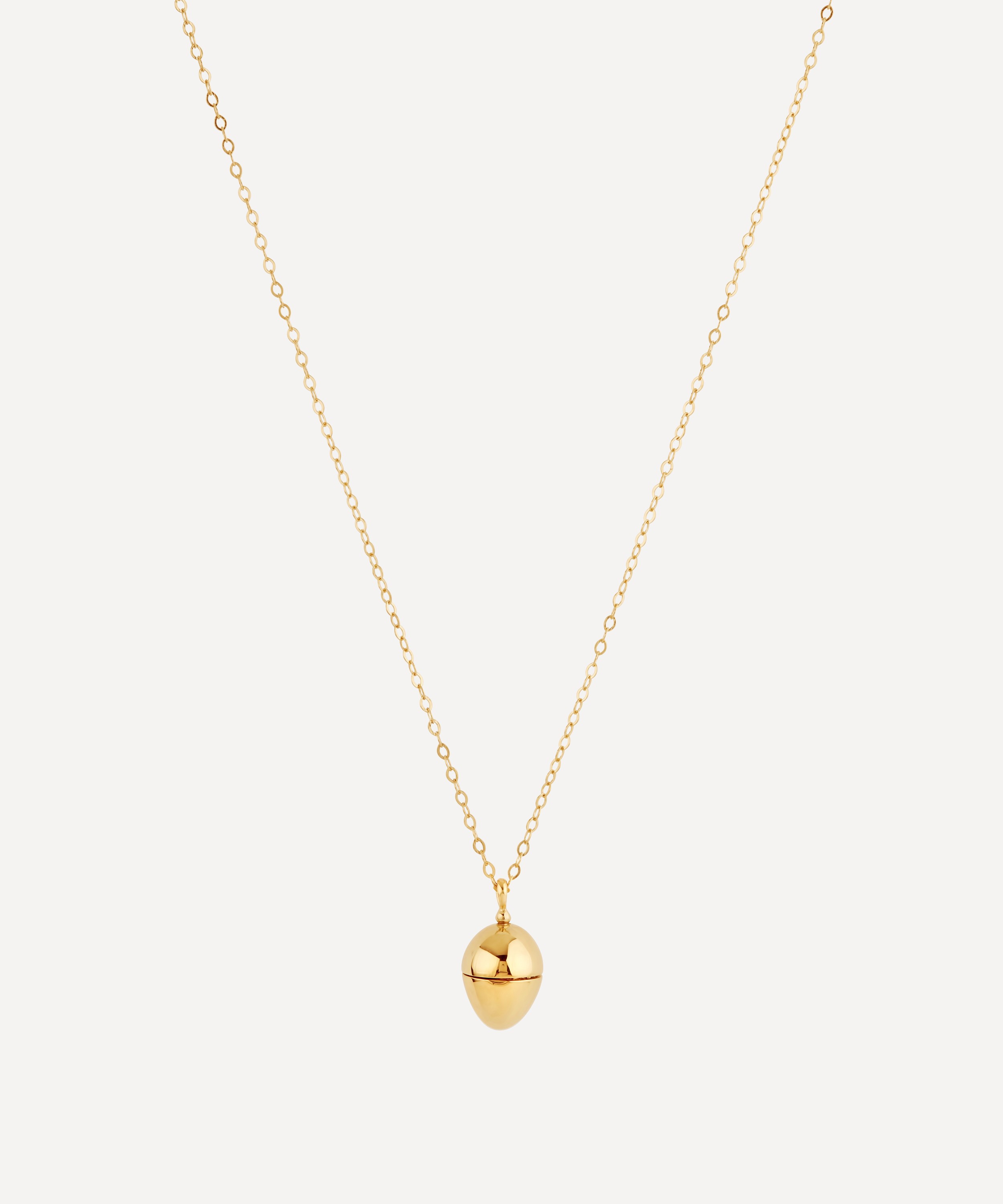 Dinny Hall - Gold Plated Vermeil Silver Egg Locket with Clover Charm Necklace image number 0