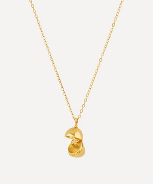 Dinny Hall - Gold Plated Vermeil Silver Egg Locket with Clover Charm Necklace image number 2