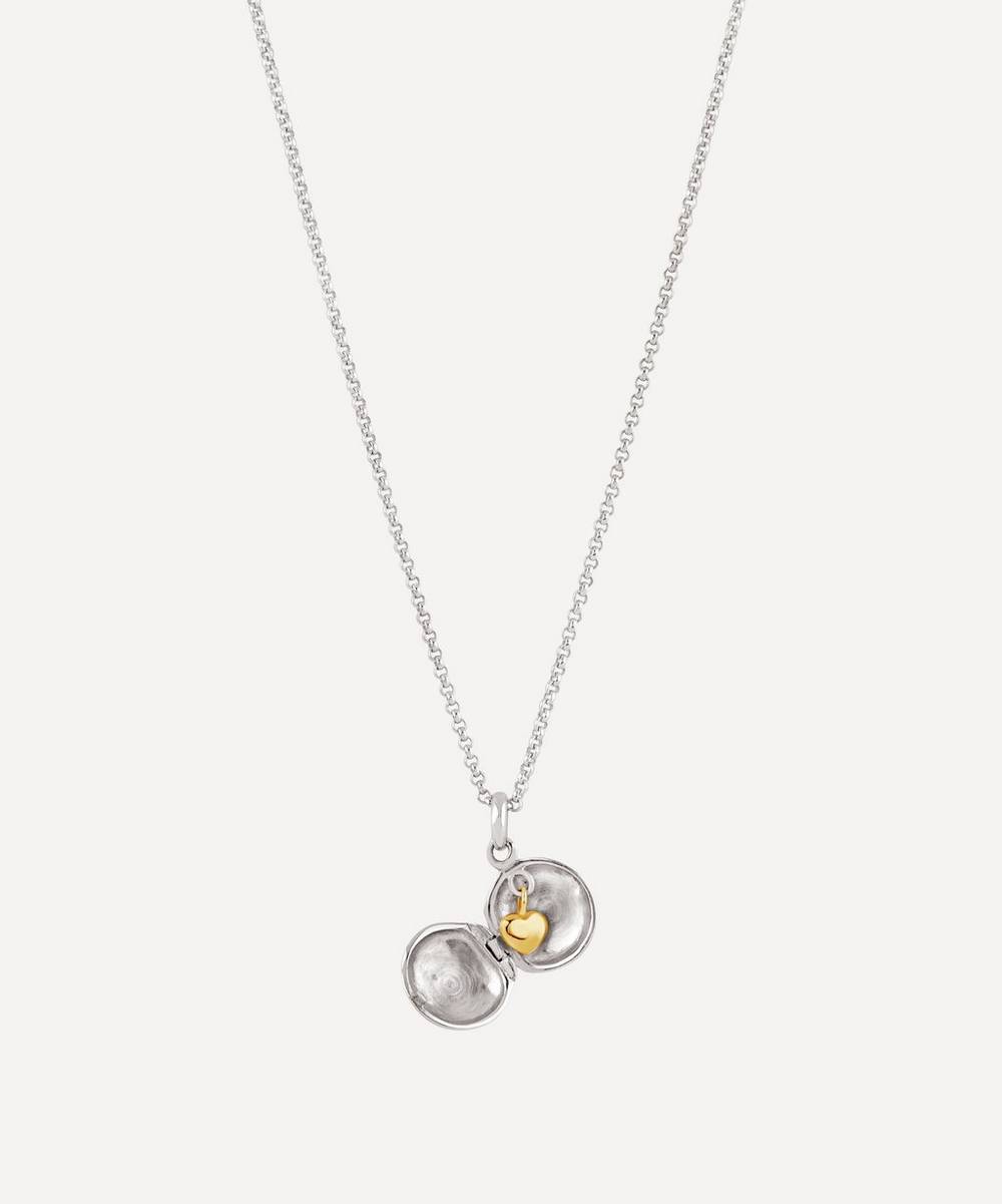 Dinny Hall - Silver Button Locket with Heart Charm Necklace