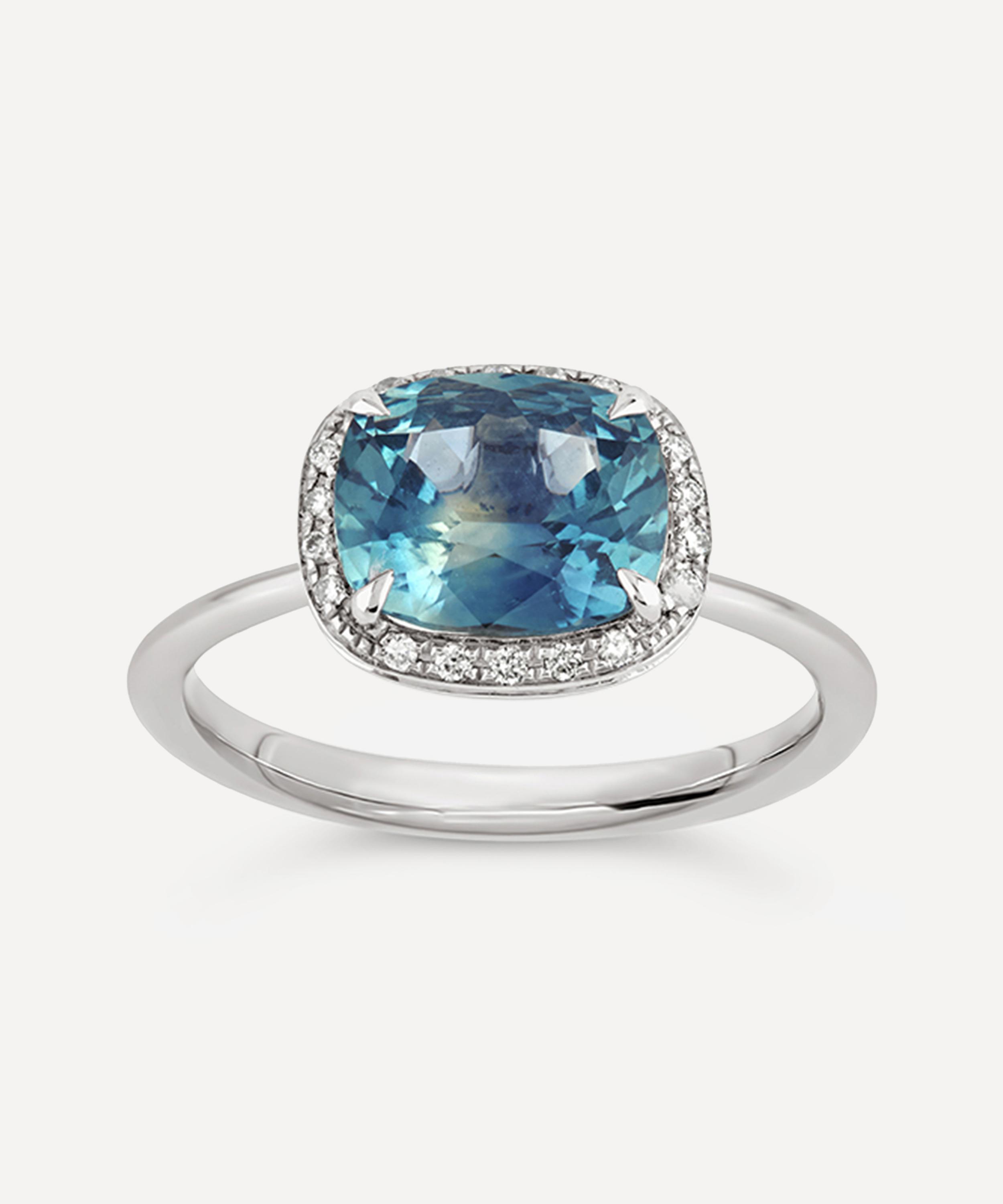 Dinny Hall - 18ct White Gold Sheba Cushion Ocean Blue Sapphire and Diamond Ring image number 0
