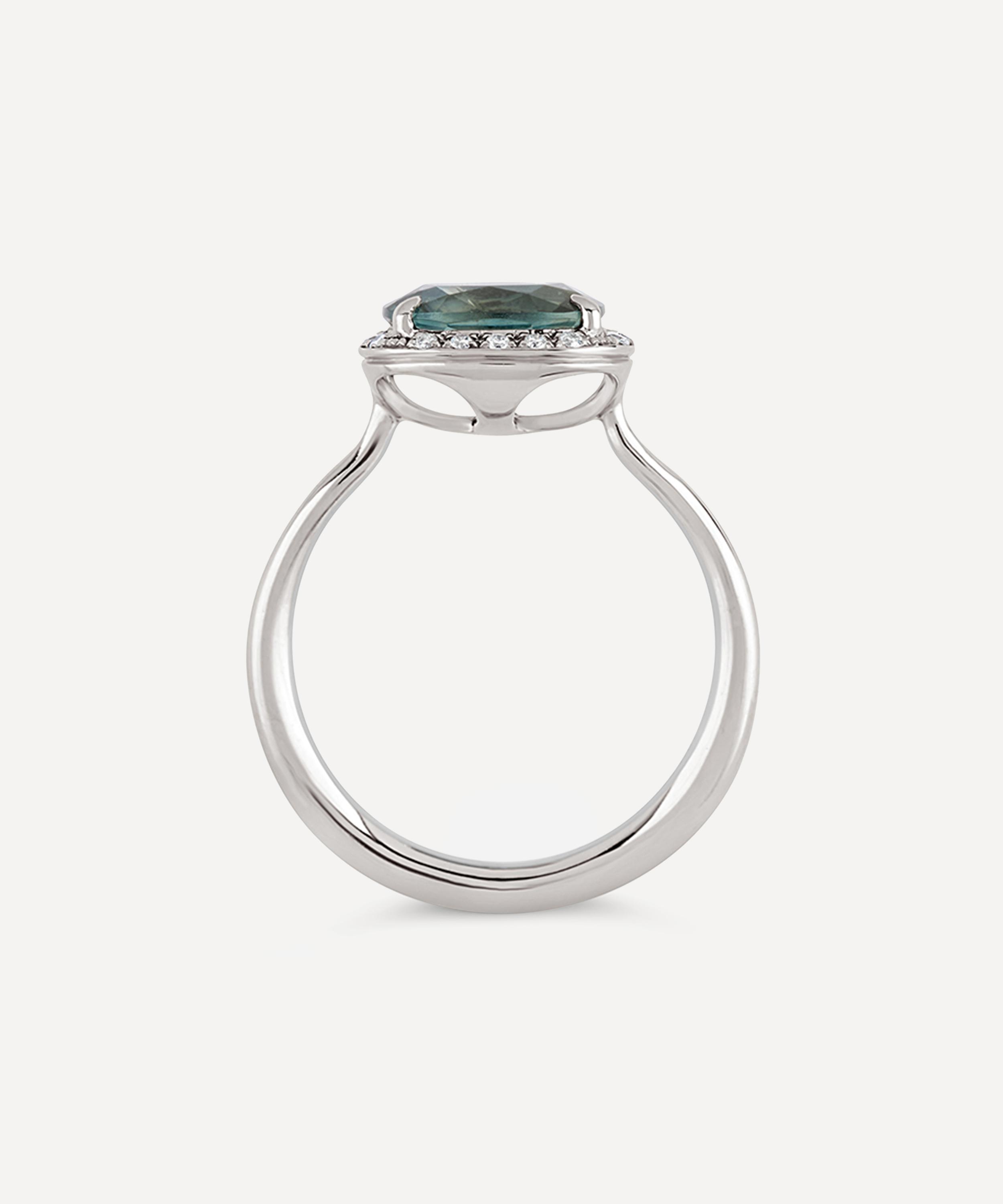 Dinny Hall - 18ct White Gold Sheba Cushion Ocean Blue Sapphire and Diamond Ring image number 1