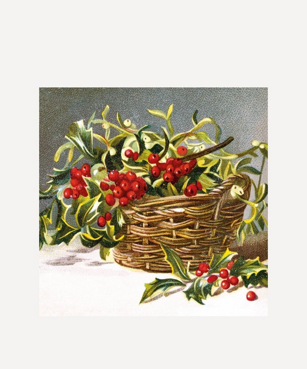 Christmas - Holly and Mistletoe Basket Christmas Cards Box of Eight image number null