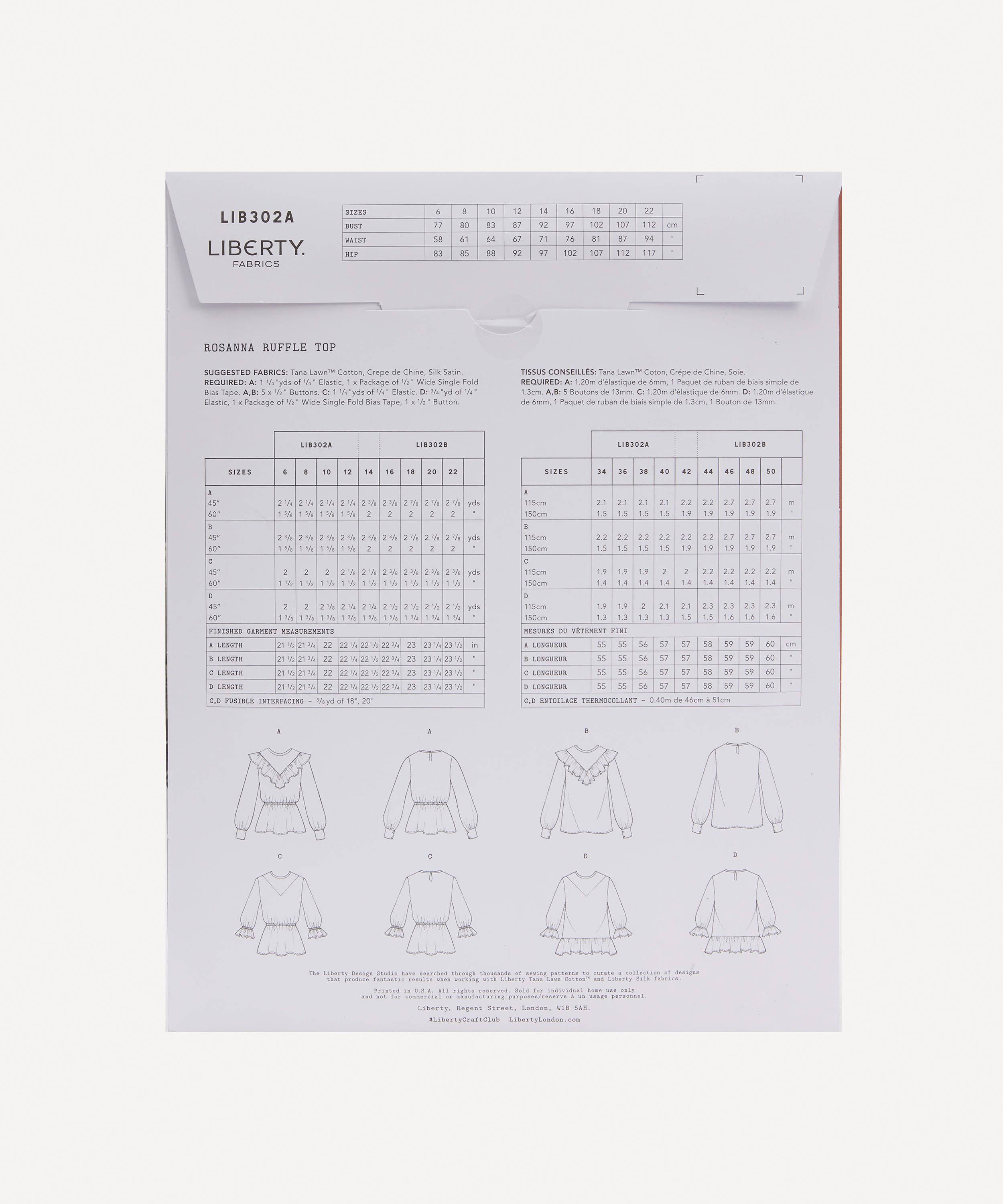 Liberty Fabrics - Rosanna Ruffle Top Sewing Pattern Size 6-14 image number 1