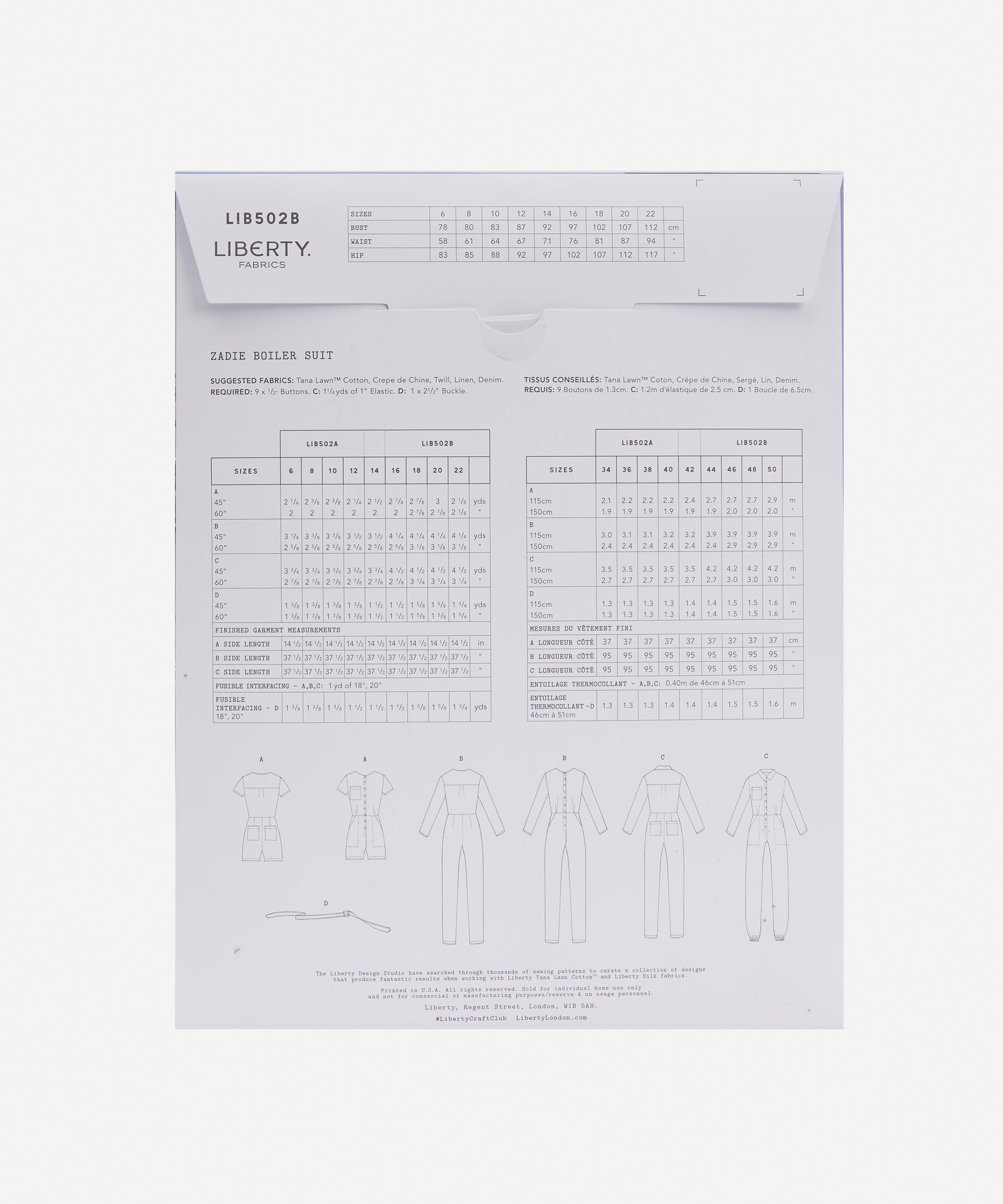 Liberty Fabrics - Zadie Boiler Suit Sewing Pattern Size 14-22 image number 1