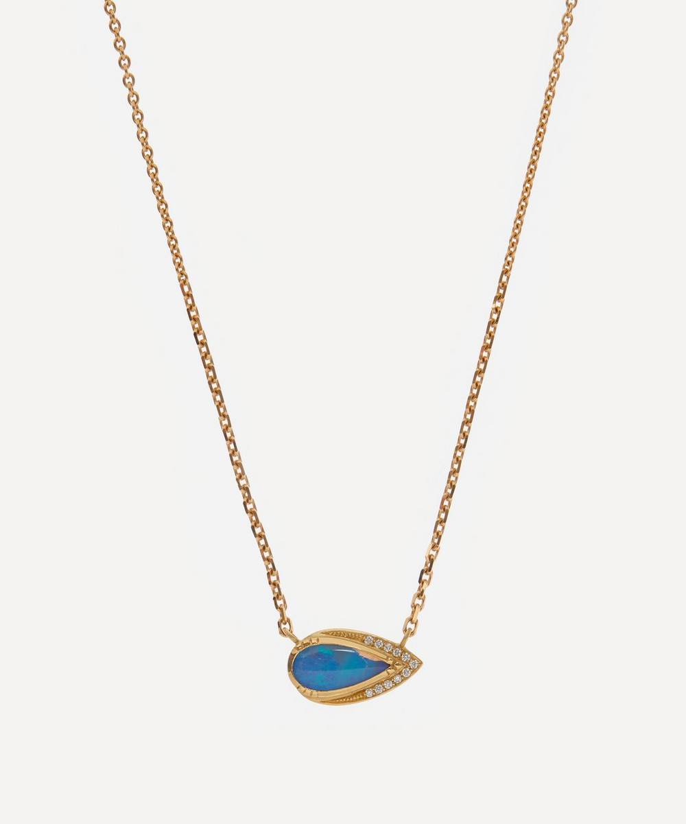 Brooke Gregson - 18ct Gold Ellipse Halo Boulder Opal Necklace