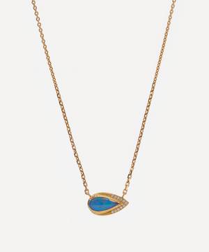 18ct Gold Ellipse Halo Boulder Opal Necklace
