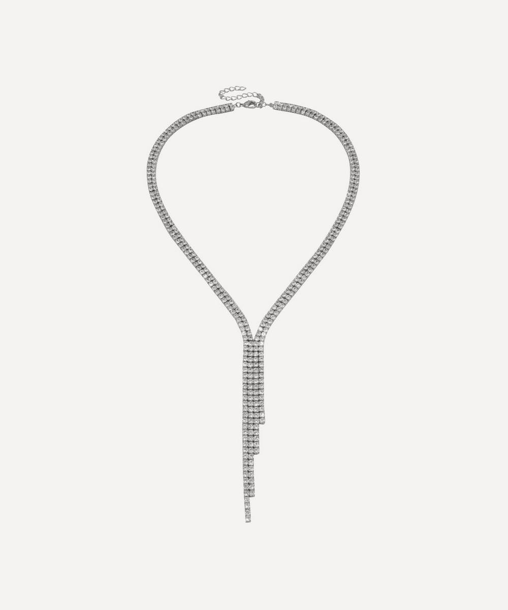 CZ by Kenneth Jay Lane - Rhodium-Plated Triple Row Cubic Zirconia Fringe Necklace