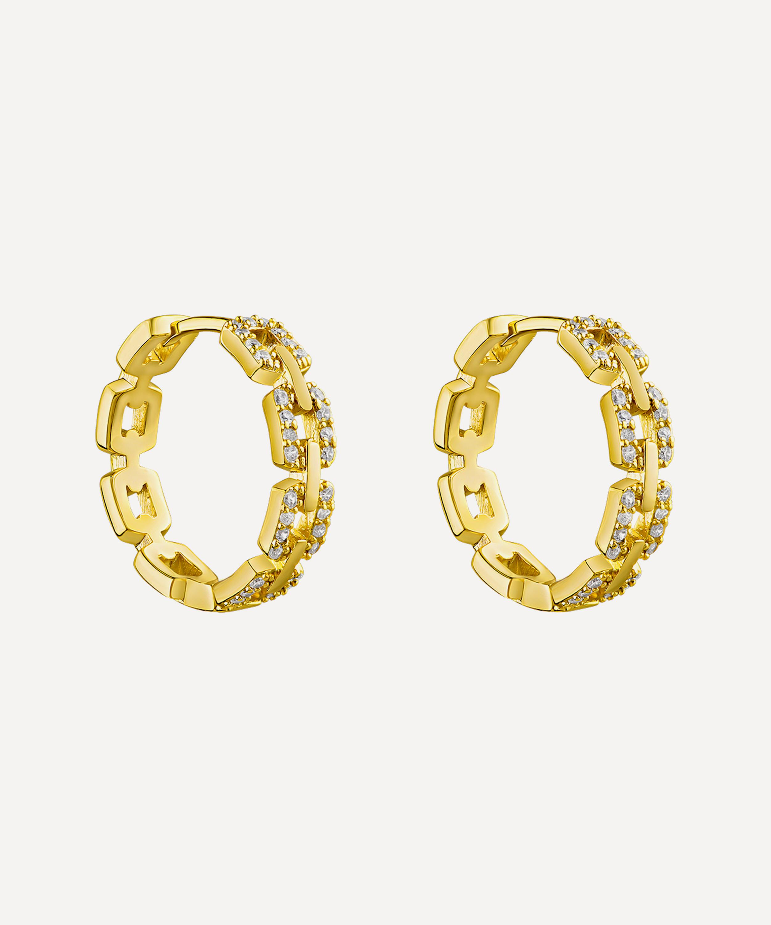 CZ by Kenneth Jay Lane - 18ct Gold Plated Pavé Link Cubic Zirconia Hoop Earrings image number 0