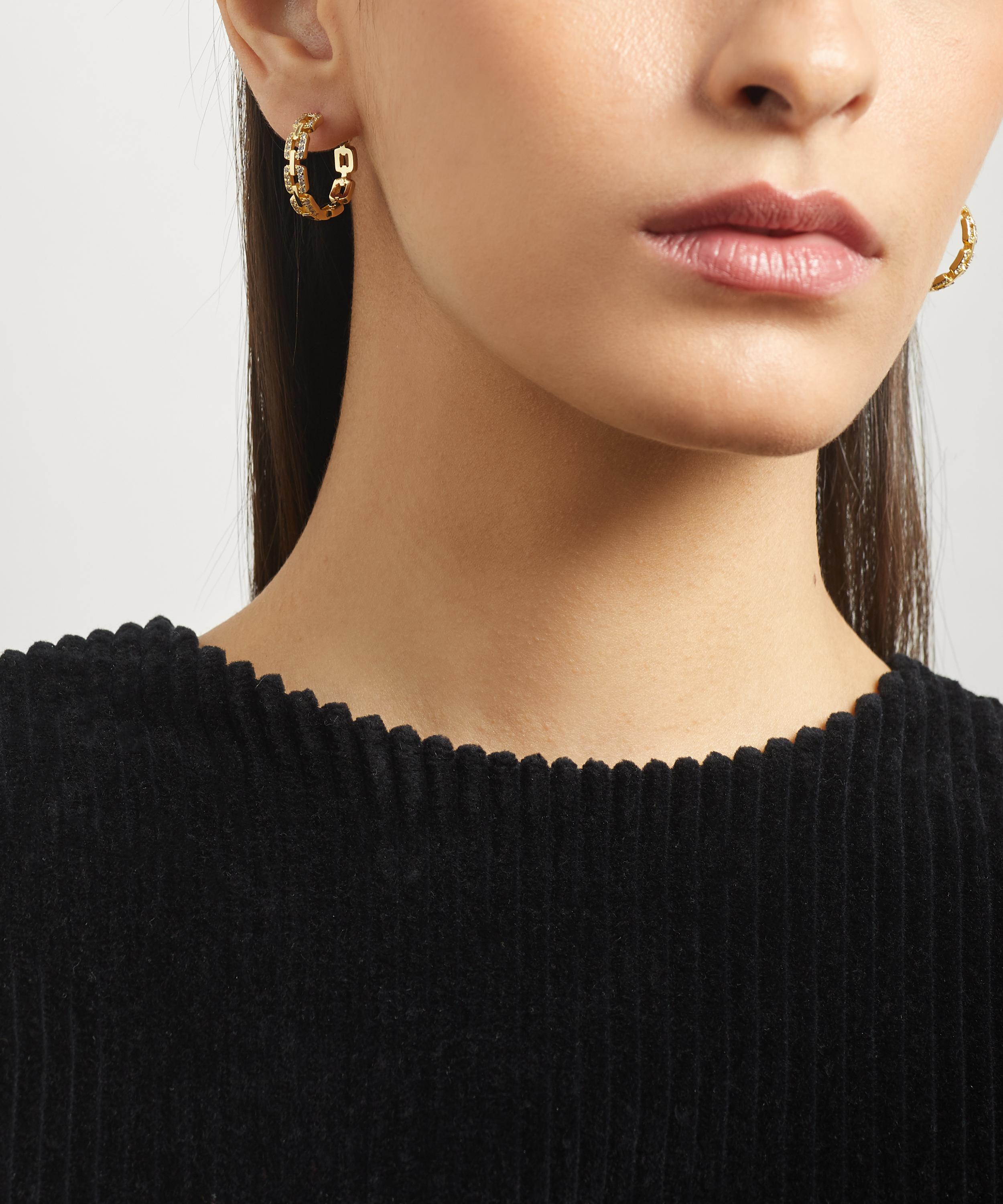 CZ by Kenneth Jay Lane - 18ct Gold Plated Pavé Link Cubic Zirconia Hoop Earrings image number 1
