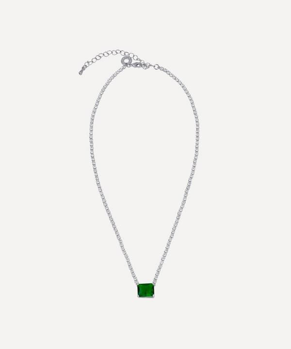 CZ by Kenneth Jay Lane - Rhodium-Plated Cubic Zirconia Emerald Pendant Tennis Necklace
