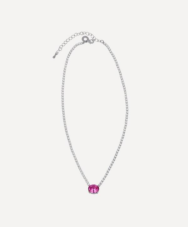 CZ by Kenneth Jay Lane - Rhodium-Plated Cubic Zirconia Pink Pendant Tennis Necklace