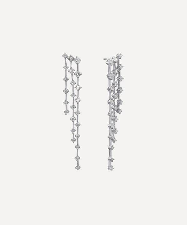 CZ by Kenneth Jay Lane - Rhodium-Plated Round Cubic Zirconia Triple Drop Fringe Earrings image number 0