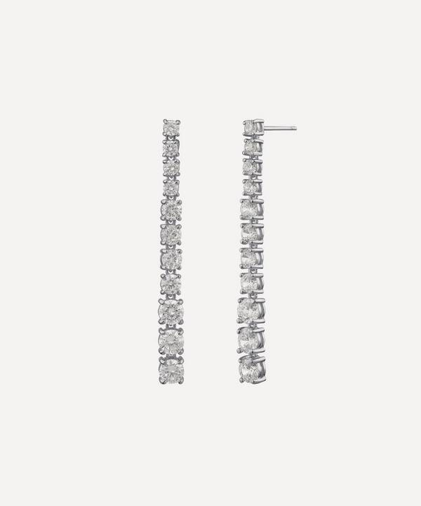 CZ by Kenneth Jay Lane - Rhodium-Plated Round Cubic Zirconia Graduated Drop Earrings
