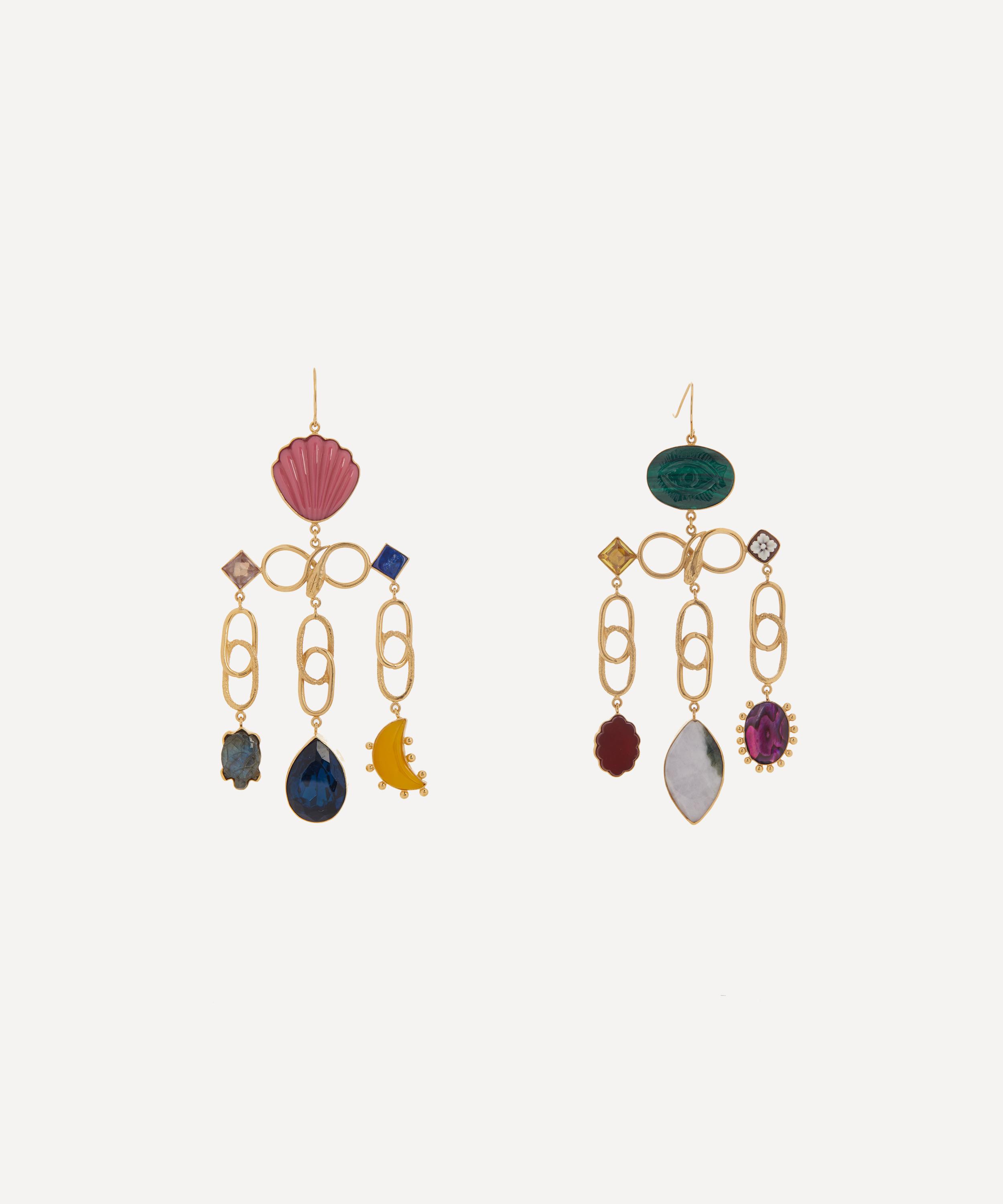 Grainne Morton - 18ct Gold-Plated Multi Linked Charm Drop Earrings