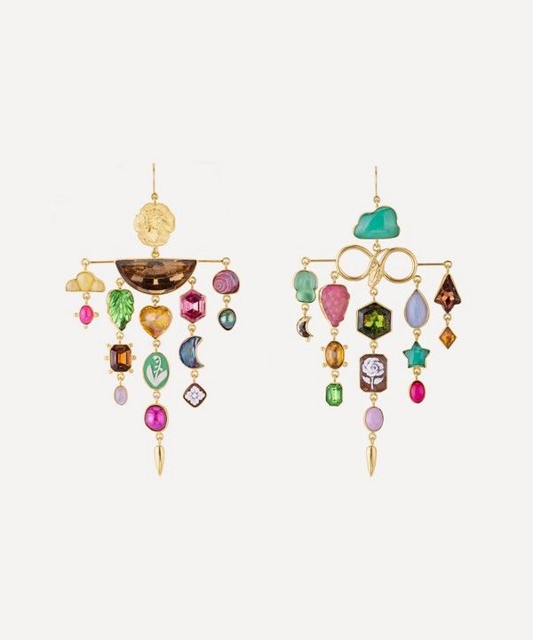 Grainne Morton - 18ct Gold-Plated Multi Charm Balance Drop Earrings image number null