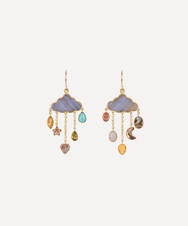 Grainne Morton - 18ct Gold-Plated Cloud And Rain Blue Agate Chain Drop Earrings image number null