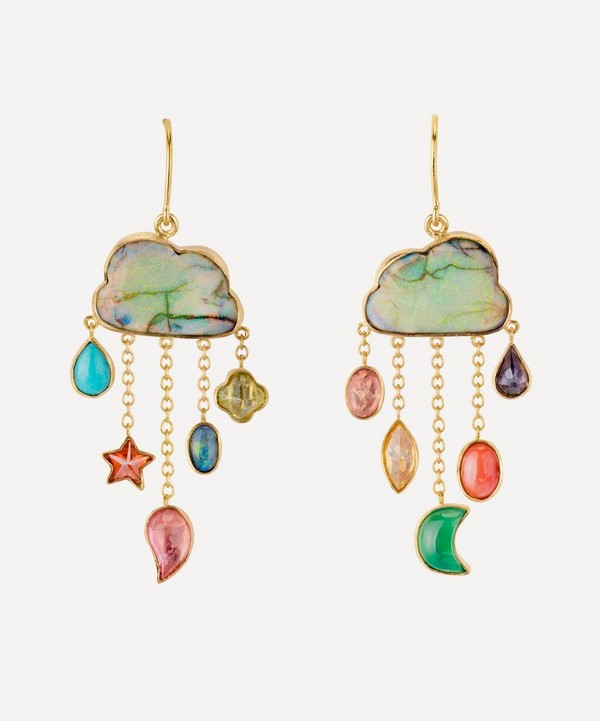 Grainne Morton - 18ct Gold-Plated Cloud And Rain Opal Chain Drop Earrings image number null