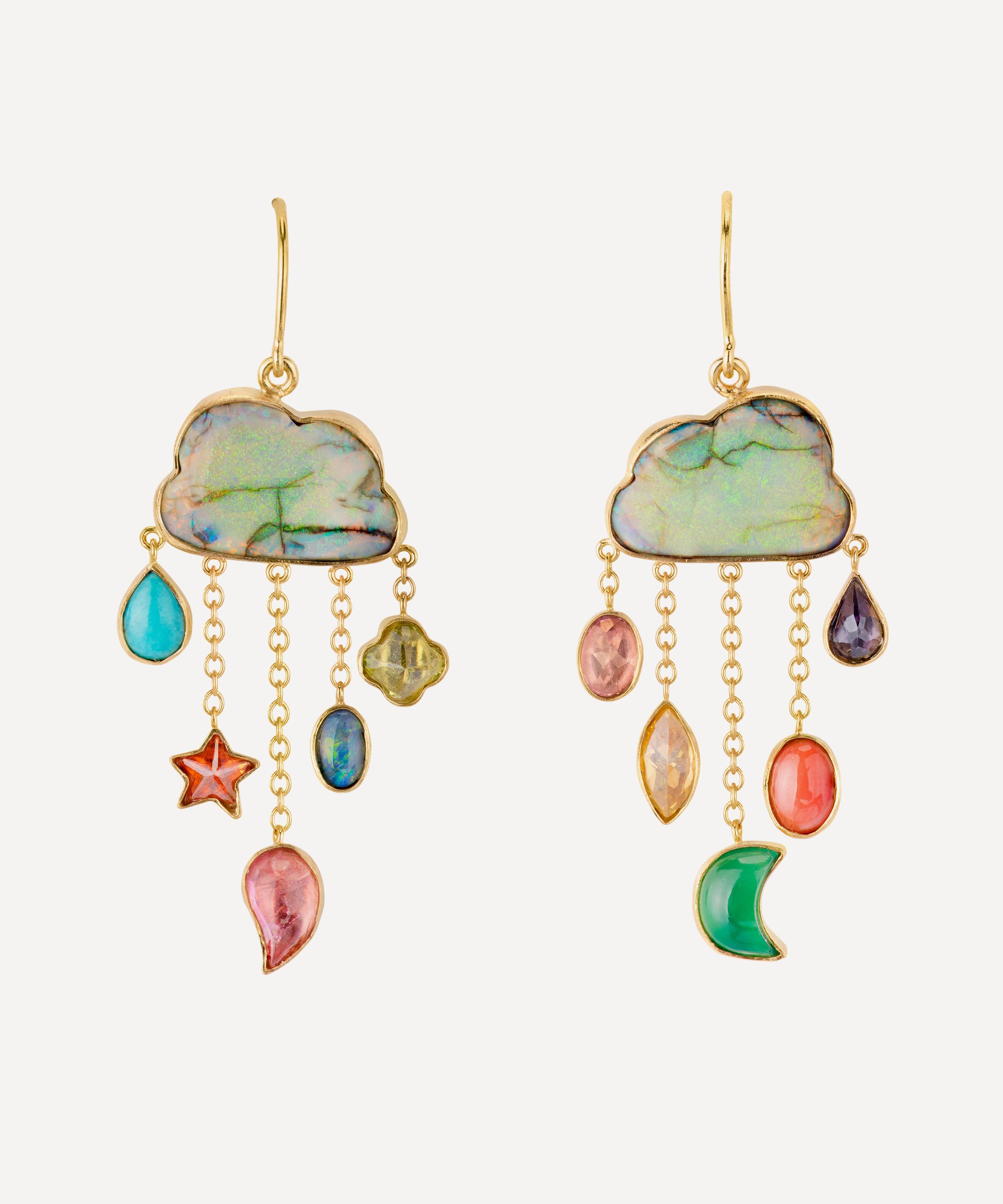 Grainne Morton - 18ct Gold-Plated Cloud And Rain Opal Chain Drop Earrings