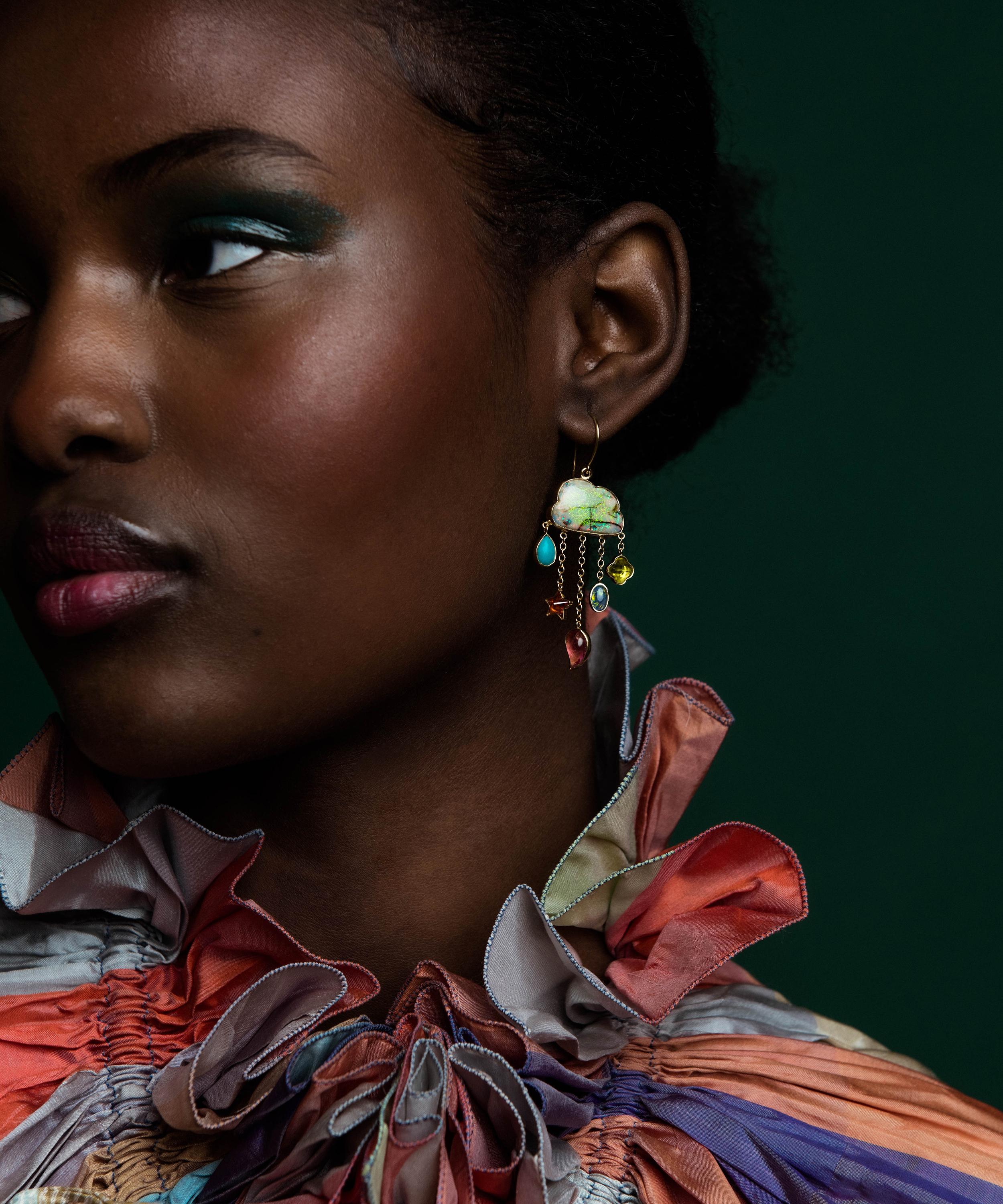 Grainne Morton - 18ct Gold-Plated Cloud And Rain Opal Chain Drop Earrings image number 1