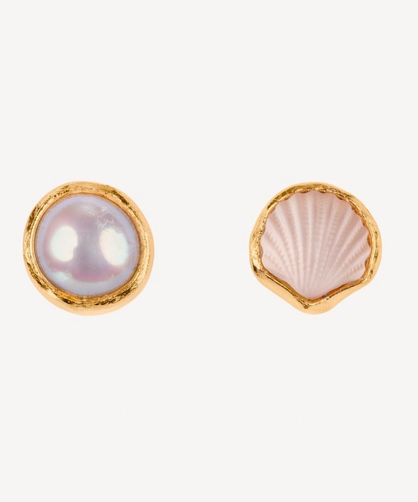 Grainne Morton - 18ct Gold-Plated Pearl And Shell Mismatched Stud Earrings image number null