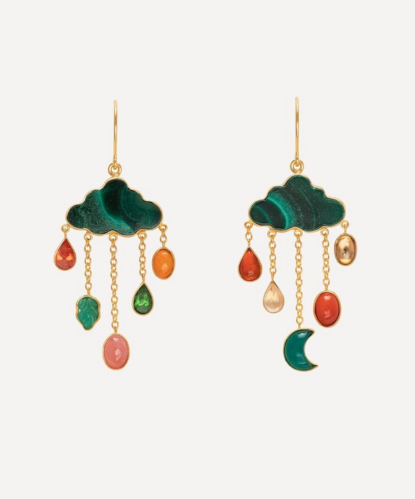 Grainne Morton - 18ct Gold-Plated Cloud And Rain Malachite Chain Drop Earrings image number null