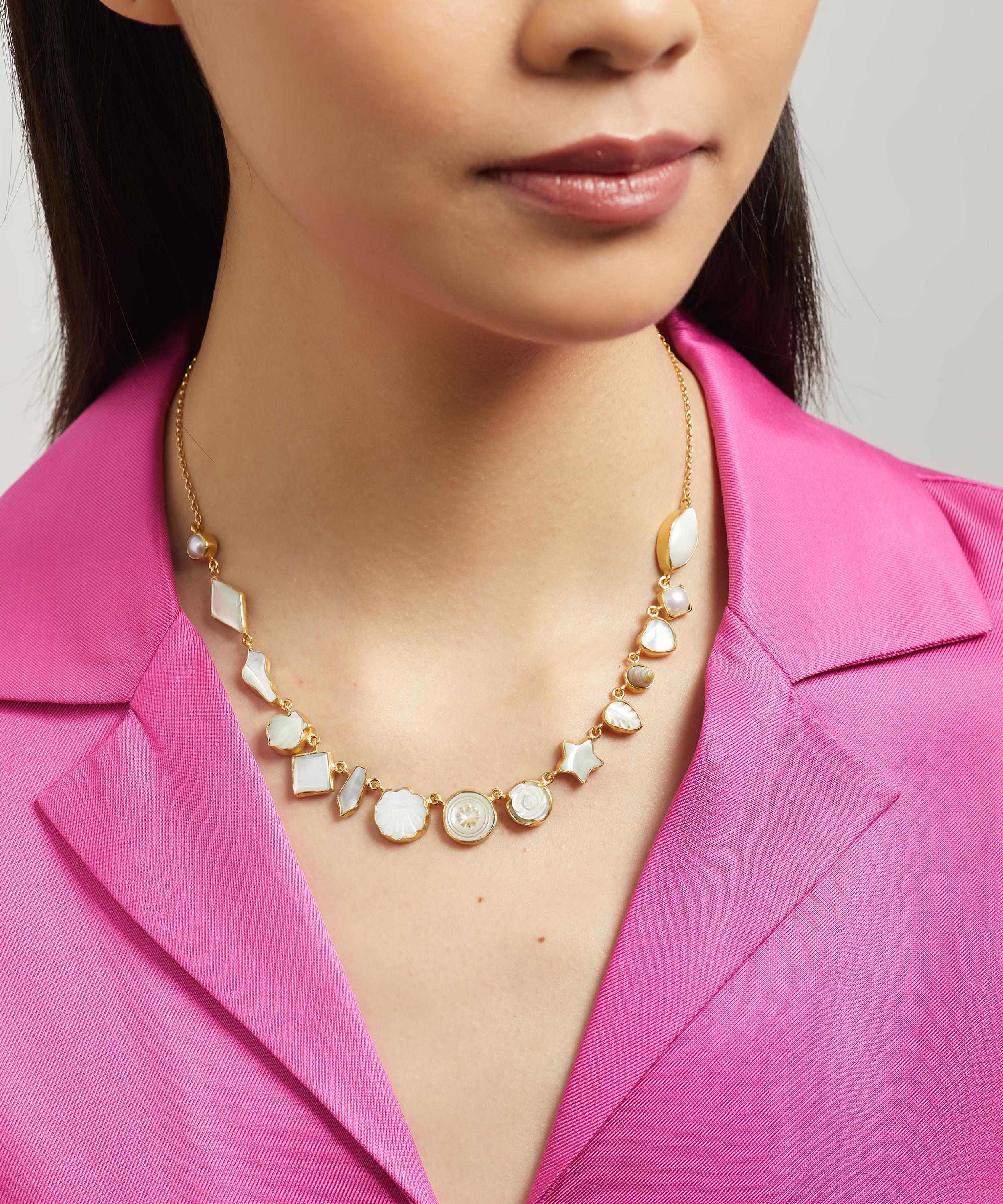 Grainne Morton - 18ct Gold-Plated Pearl And Shell Charm Necklace image number 1