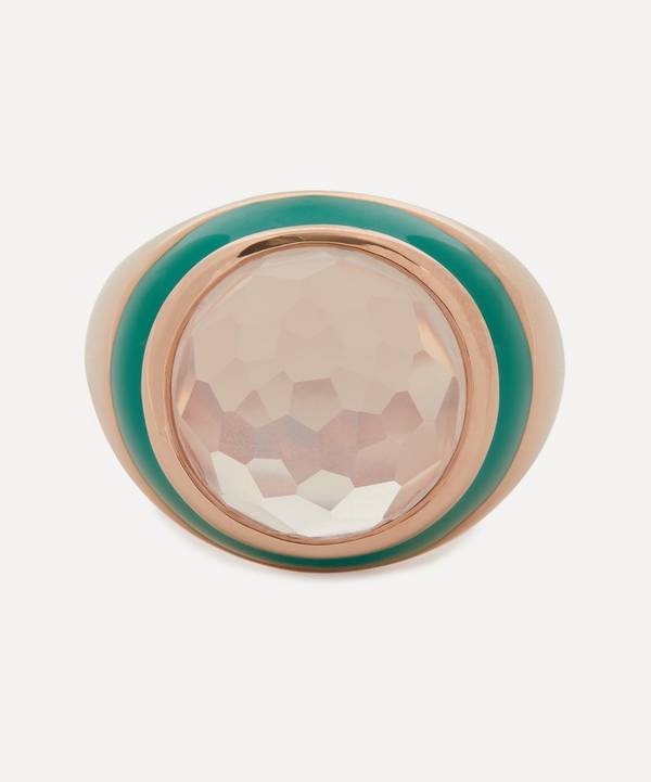 Adore Adorn - Rose Gold-Plated Sea of Roses Enamel Cabochon Rose Quarts Dome Ring
