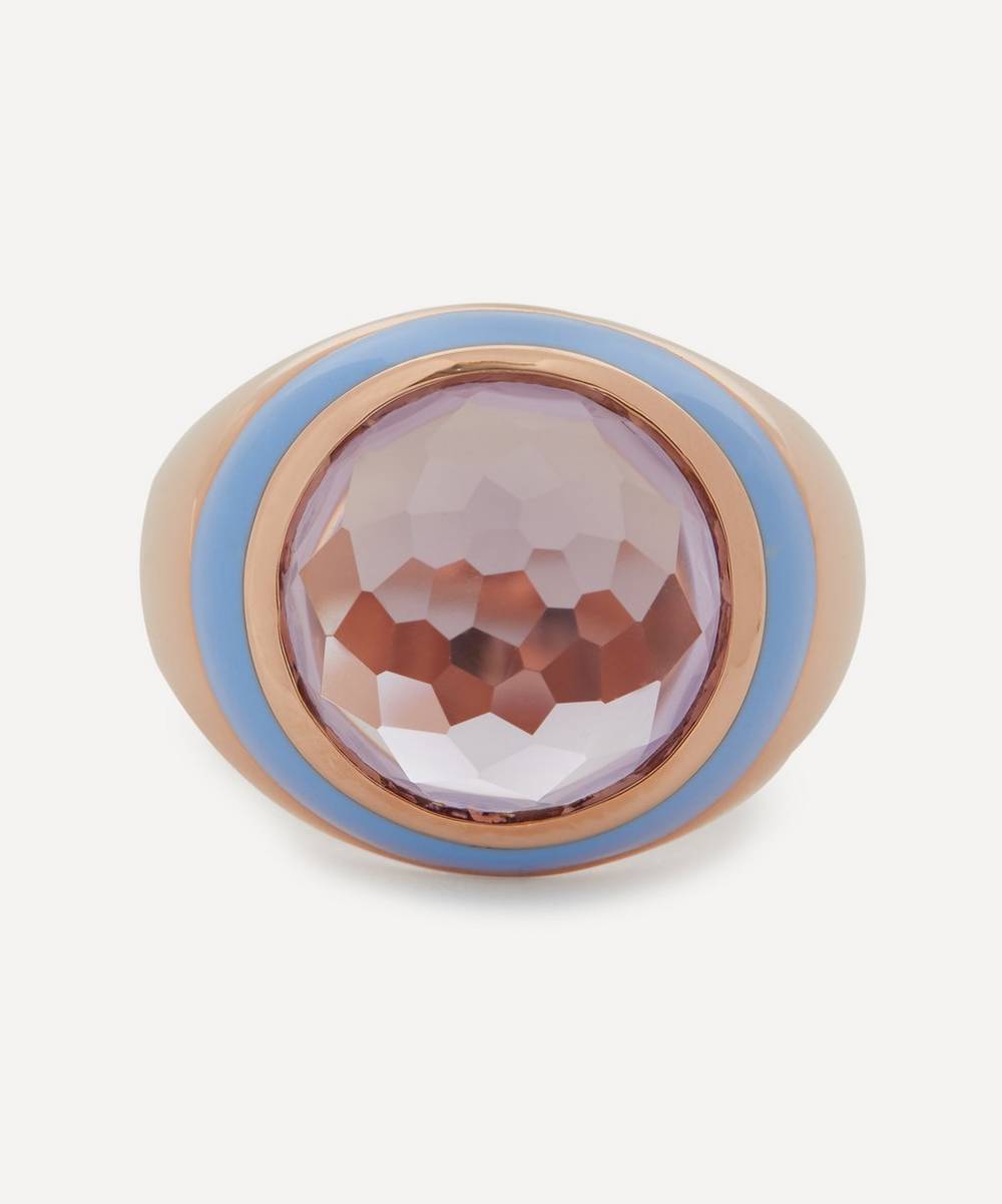 Adore Adorn - Rose Gold-Plated Cotton Candy Enamel Cabochon Amethyst Dome Ring