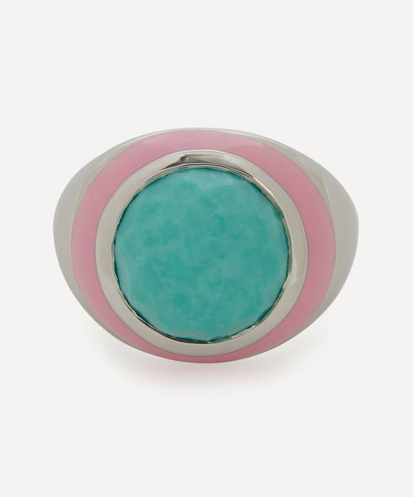 Adore Adorn - Rhodium-Plated Silver Ocean’s Wave Enamel Cabochon Turquoise Dome Ring