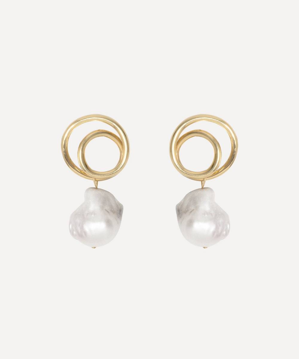 Completedworks - Gold-Plated Vermeil Silver Circular Baroque Pearl Drop Earrings