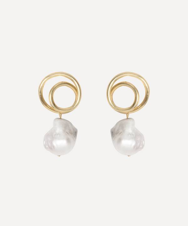 Completedworks - Gold-Plated Vermeil Silver Circular Baroque Pearl Drop Earrings image number 0