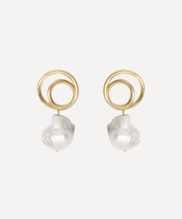 Completedworks - Gold-Plated Vermeil Silver Circular Baroque Pearl Drop Earrings image number null
