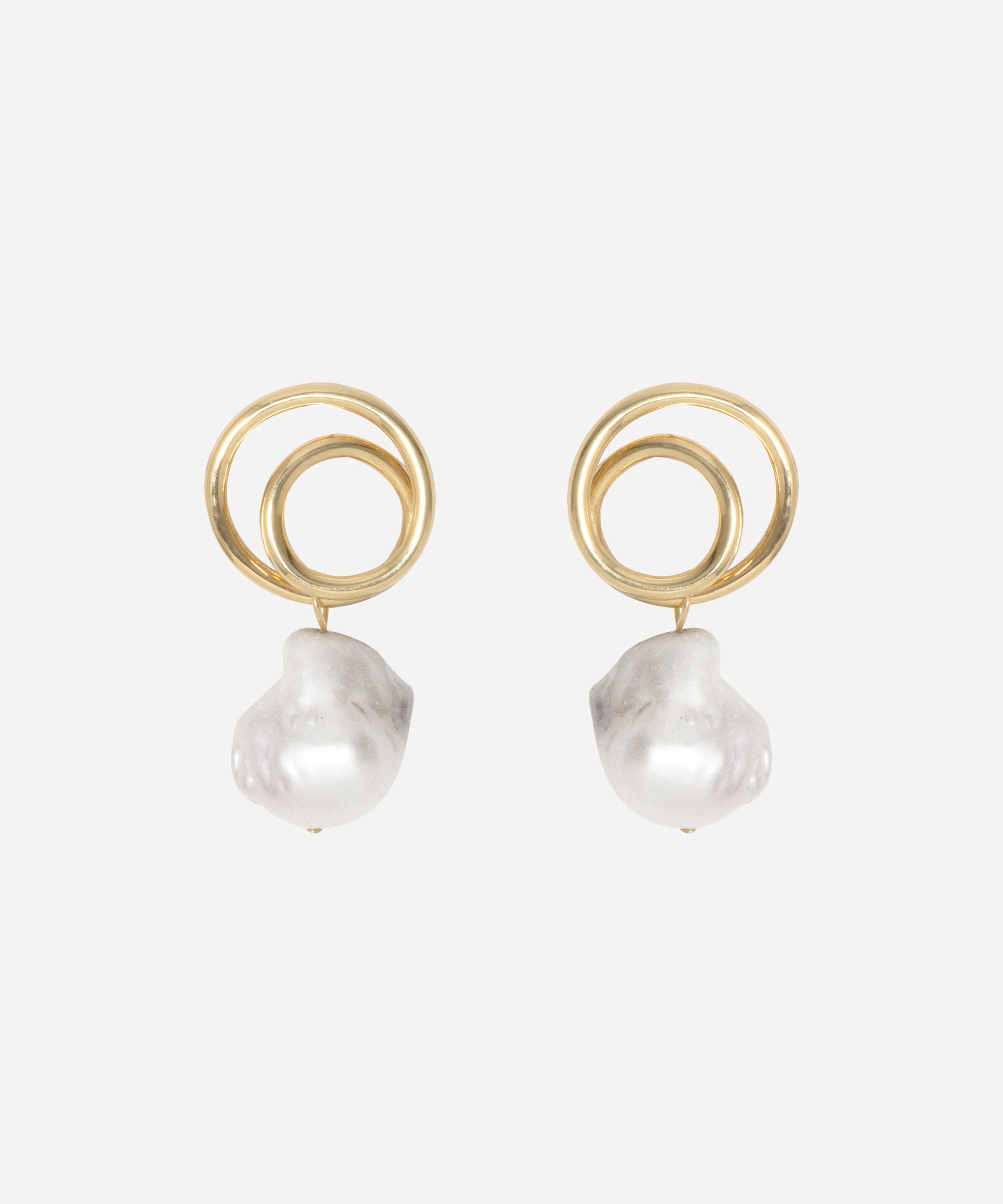 Completedworks - Gold-Plated Vermeil Silver Circular Baroque Pearl Drop Earrings image number 0