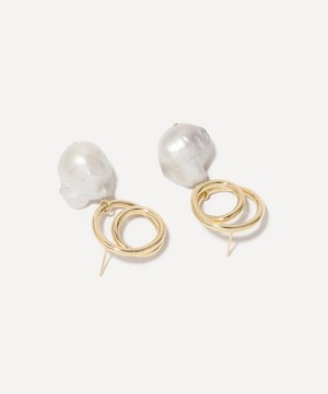Completedworks - Gold-Plated Vermeil Silver Circular Baroque Pearl Drop Earrings image number 2