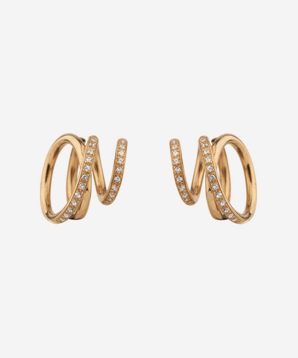 Completedworks - Gold-Plated Vermeil Silver Flow White Topaz Spiral Stud Earrings
