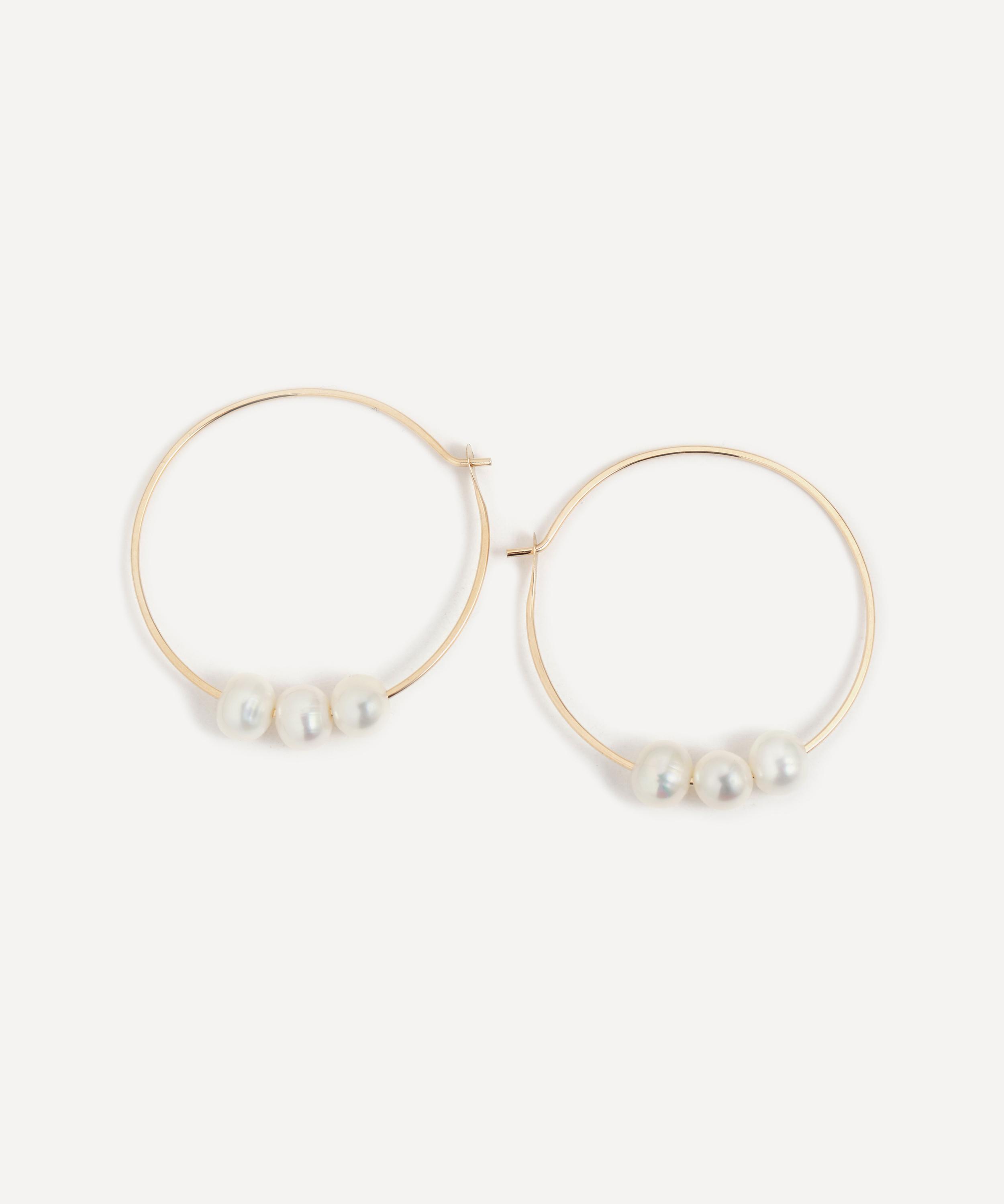 Melissa Joy Manning - 14ct Gold Floating Pearl Hoop Earrings