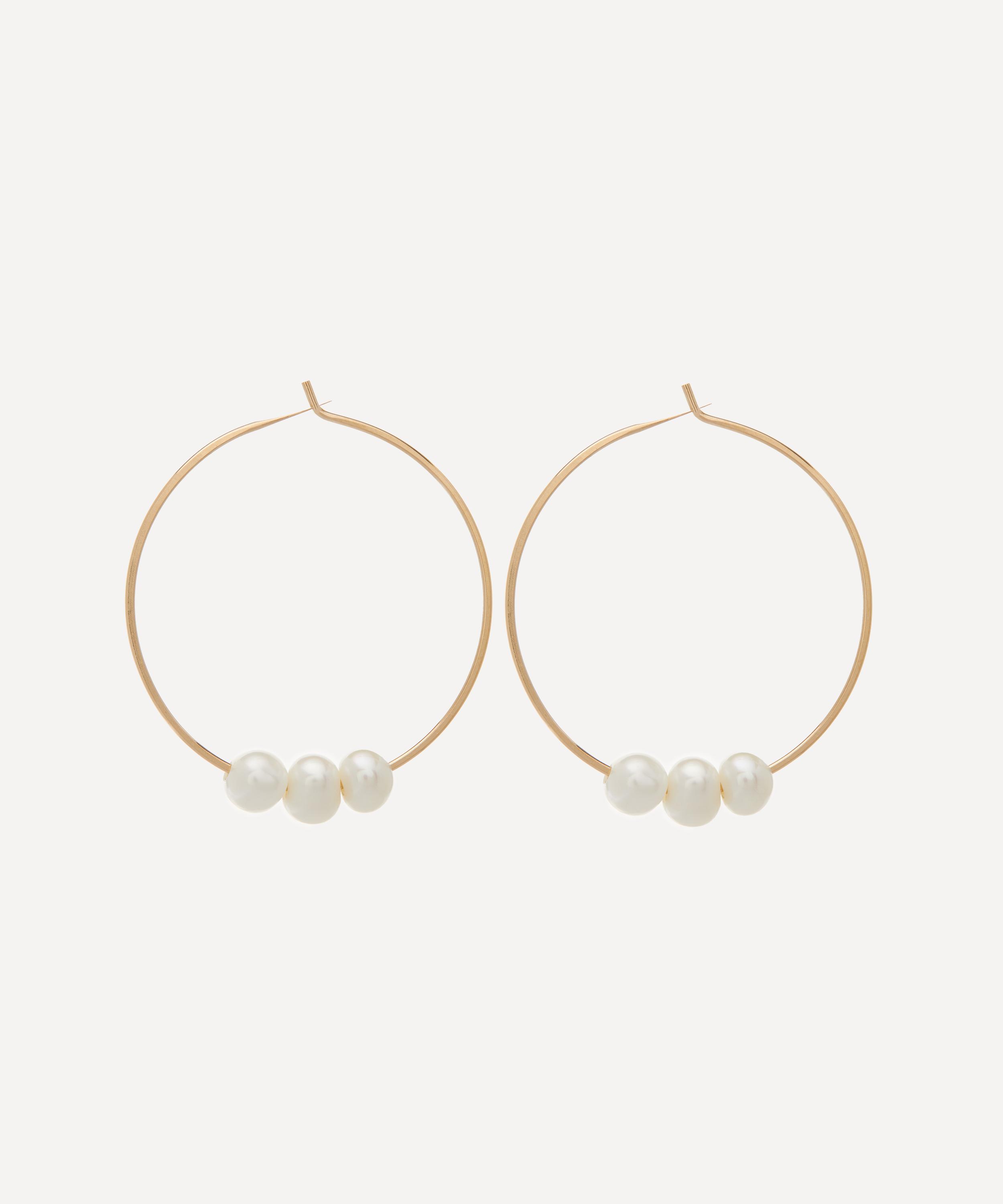 Melissa Joy Manning - 14ct Gold Floating Pearl Hoop Earrings image number 2